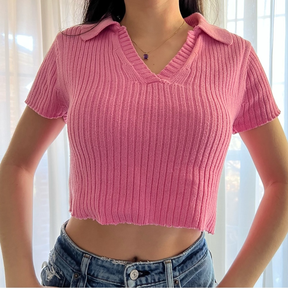 Vintage Pink Knit Collared Top